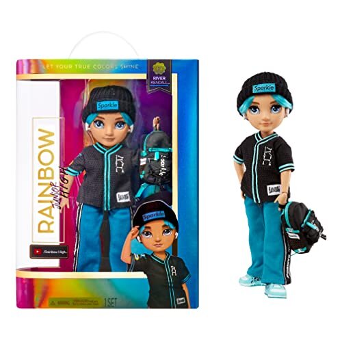 Rainbow High Junior High - RIVER KENDAL - 9"/23cm Rainbow Fashion Doll with Outfit & Accessories - Includes Fabric Backpack with Open & Close