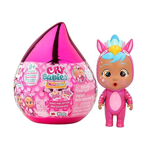 CRY BABIES MAGIC TEARS Pink Edition | Collectible Mini Cry Baby Surprise Doll with Real Pink Tears and Pink Accessories | Toy for Kids from 3 Years