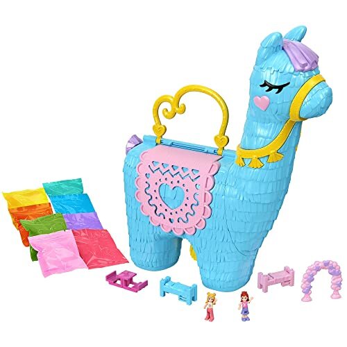 Polly Pocket Pajama Party Llama Party Large Compact, 25+ Surprises (includes 2 Micro Dolls), Outdoor Glamping/Sleepover Theme, Pop & Swap Feature,