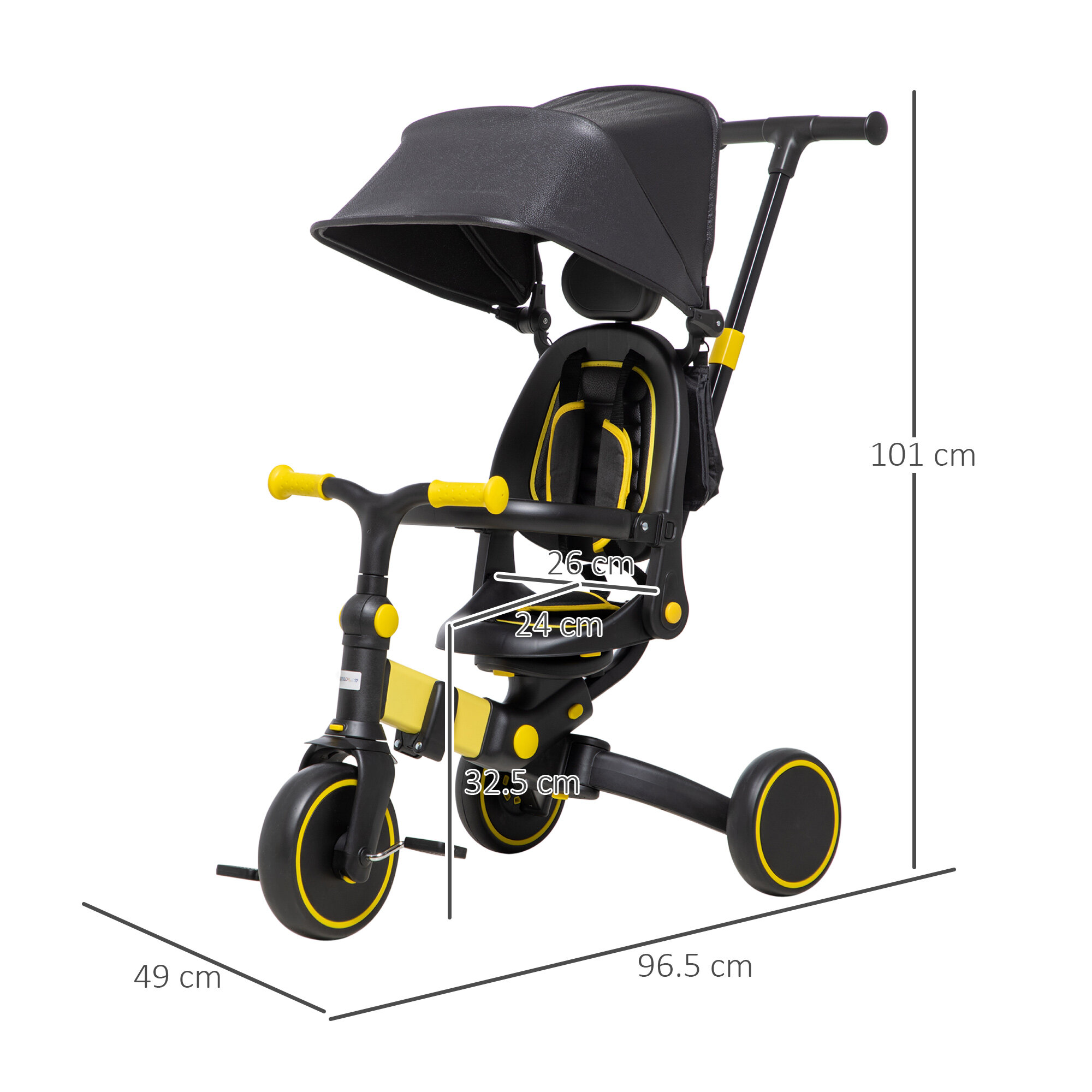AIYAPLAY 3 in 1 Baby Trike, Tricycle for Kids w/ Adjustable Push Handle - Yellow