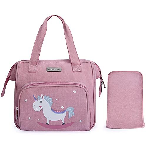 Bebamour Unicorn Baby Doll Changing Bag with Doll Changing Pad Carry Baby Doll Accessories Fashion Kids Bag for Baby Girl