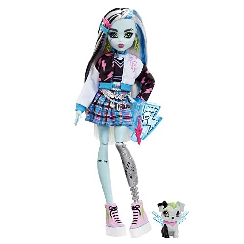 Monster High Doll, Frankie Stein with Accessories and Pet, Posable Fashion Doll with Blue and Black Streaked Hair, HHK53
