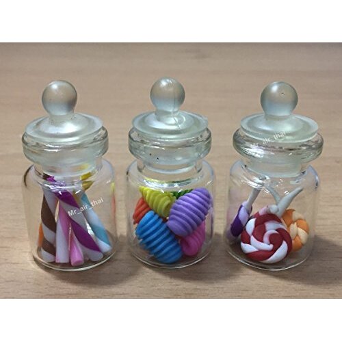 3pc Miniature Candy Cake Food Cookie Dollhouse Cake in Clear Glass Mini Bottle fruit Food MF012