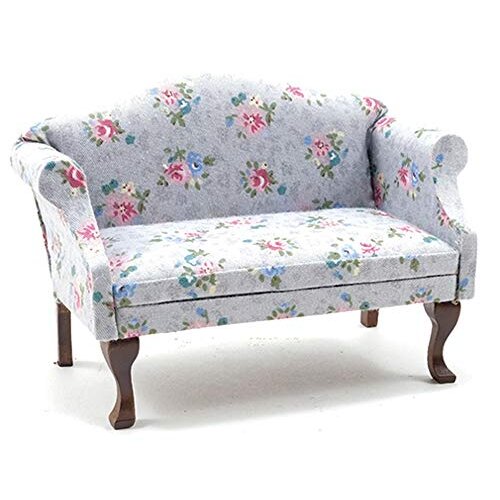 Melody Jane Classics by Handley Dollhouse Sofa, Walnut with Floral Fabric, Grey