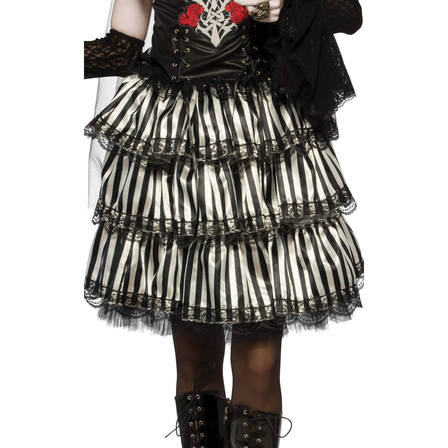 Day of the Dead Striped Ruffle Skirt Adults Halloween Gothic Fancy Dress