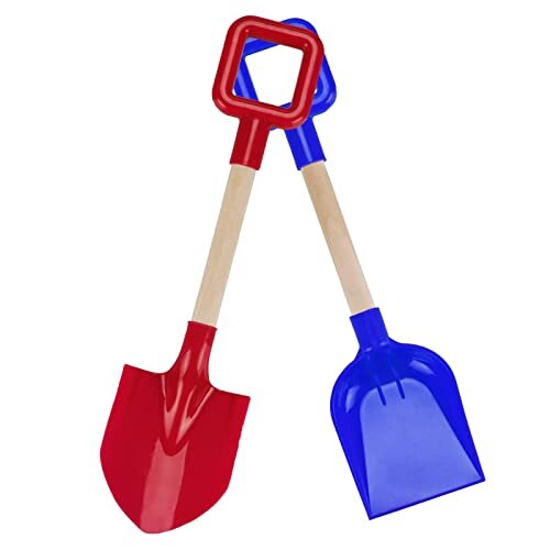 METHROP Beach Spades Sand Shovels for Kids,40CM Sand Pit Toys Sand Snow Shovel,2 Pcs Red Blue ABS Plastic Gardening Tools with Wooden Handle