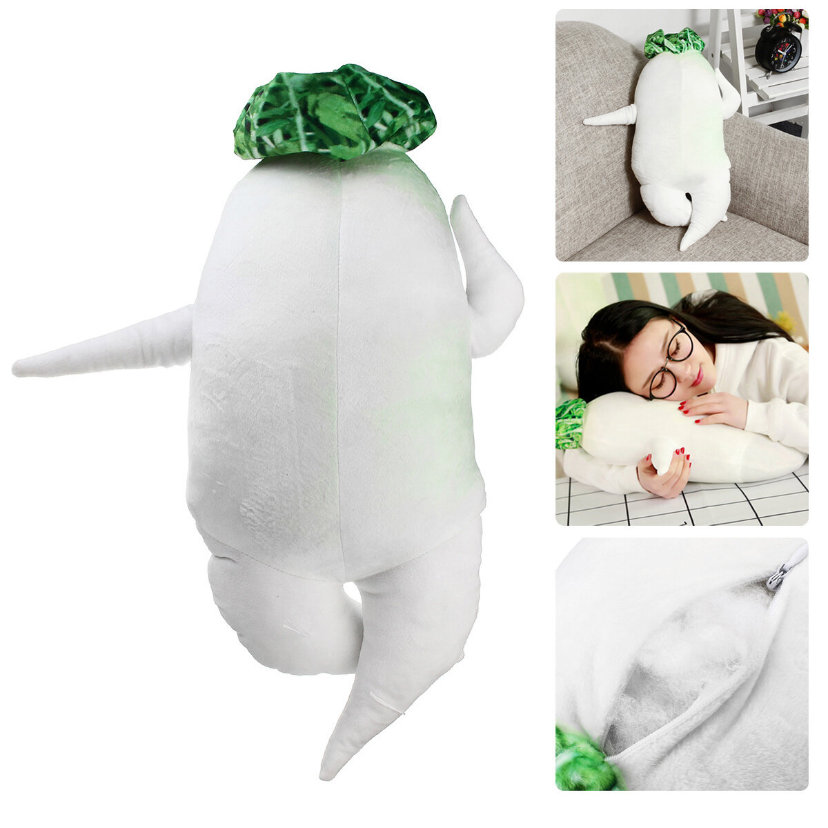 Japanese White Stuffed Plush Toy Radish Pillow Hugging Pillow Plush Doll Toy Soft Doll Xmas Gift