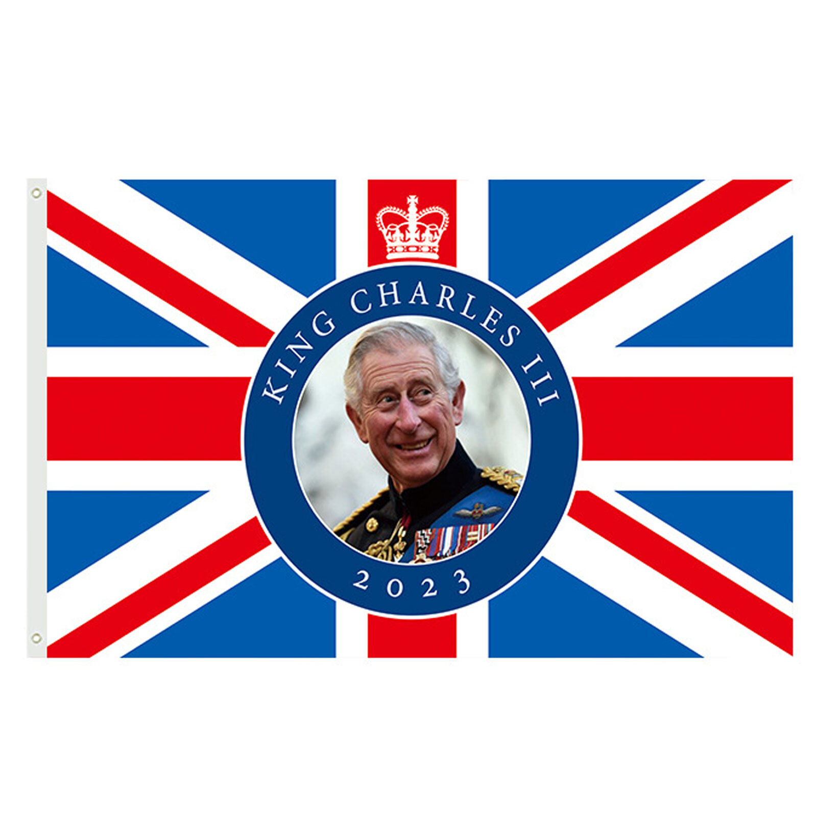 King Charles III Coronation Flag with Eyelets 5ftx3ft - Durable Polyester