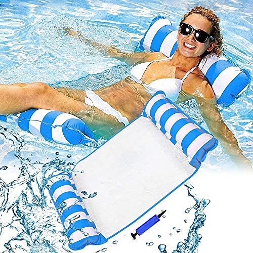 130CM Swimming Pool Float Hammock 4in1 Saddle Lounge Chair Hammock Drifter Inflatable Float Bed Raft Recliner Beach Hot Tub Mat Blue
