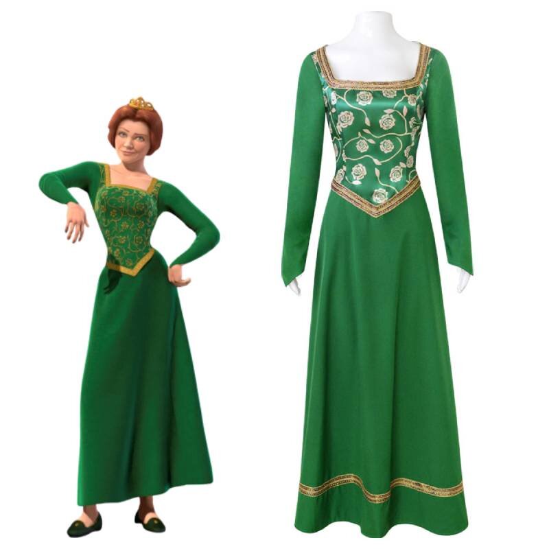 Shrek Princess Fiona Cosplay Costume Lady Green Dress Halloween Carnival  Outfit
