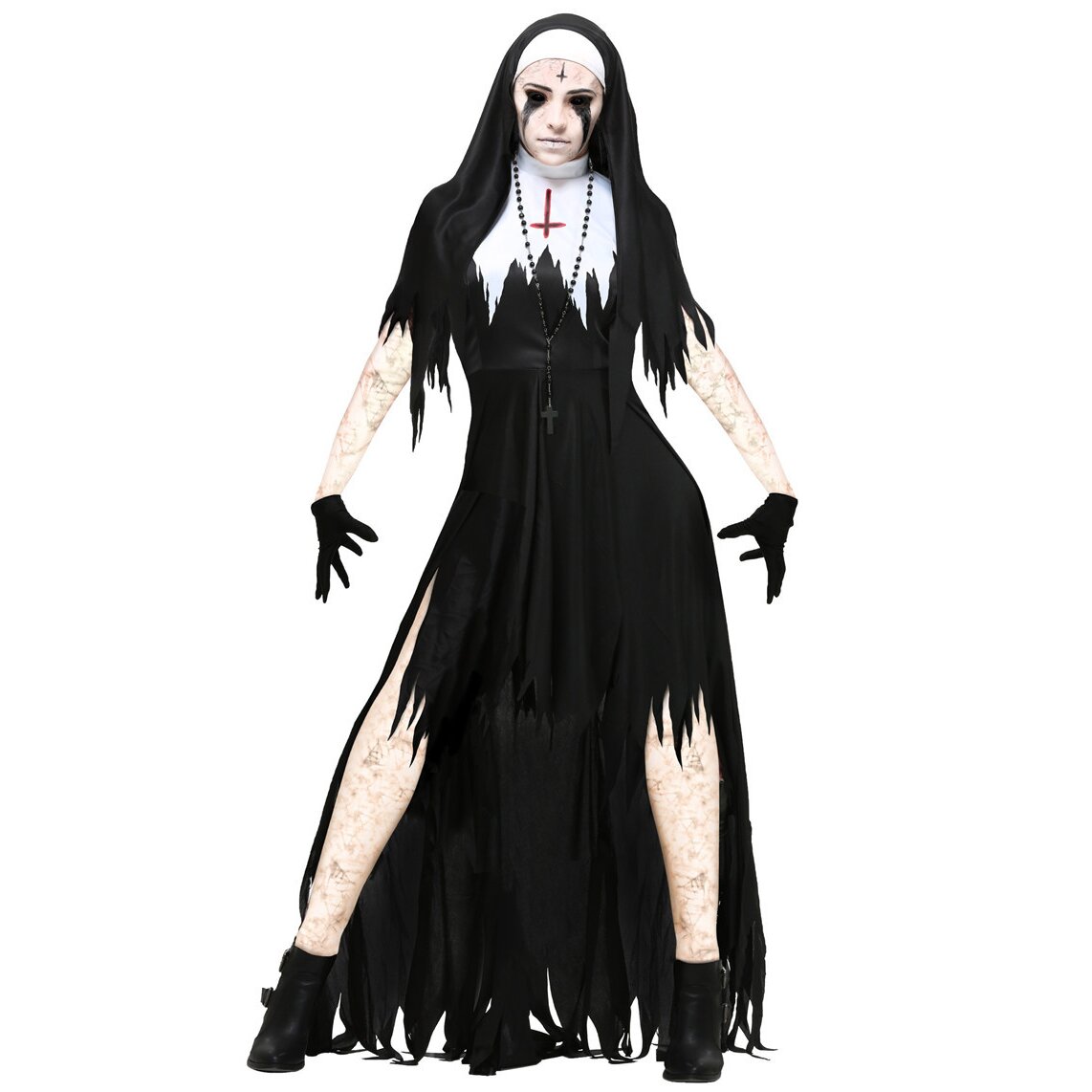 Ladies Dress Nun Womens Cosplay Scary Zombie Vampire Halloween Costume Outfit