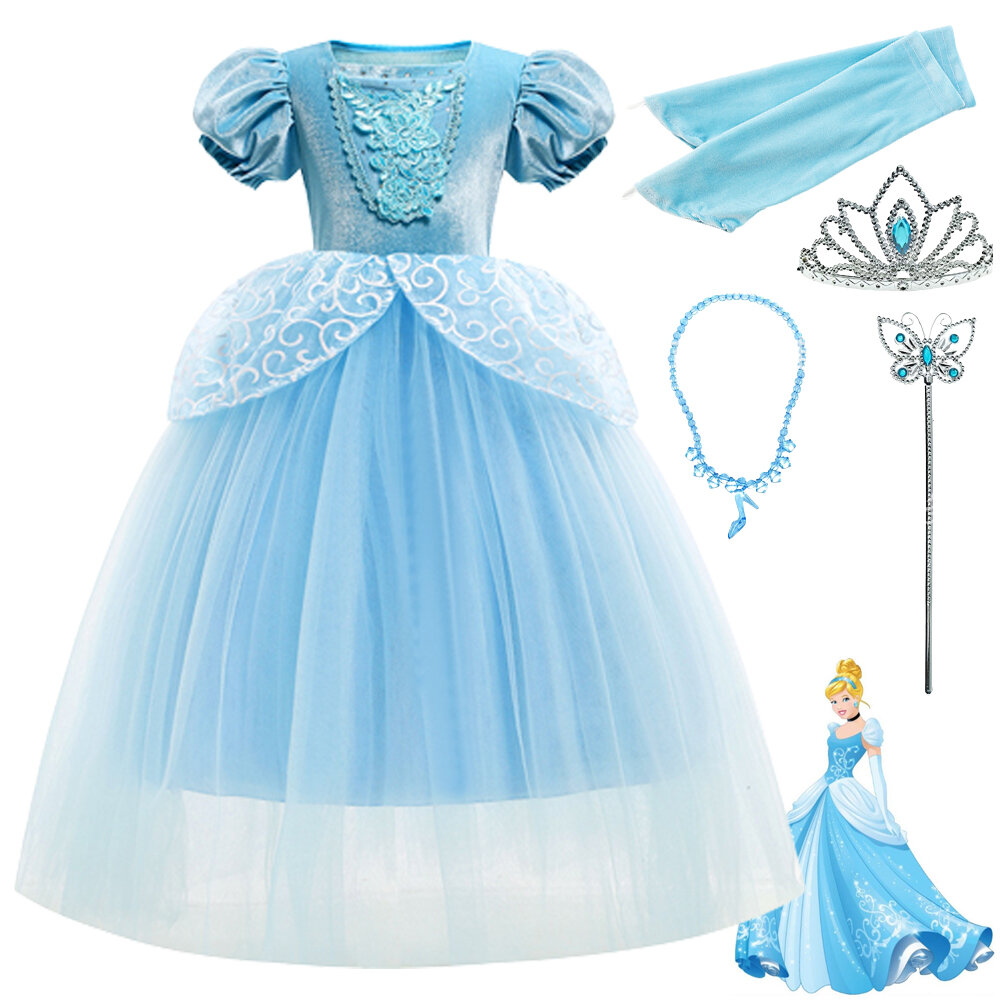 Cinderella Cosplay Costume Kids Layers Deluxe Ball Gown Princess Dresses +Accessories
