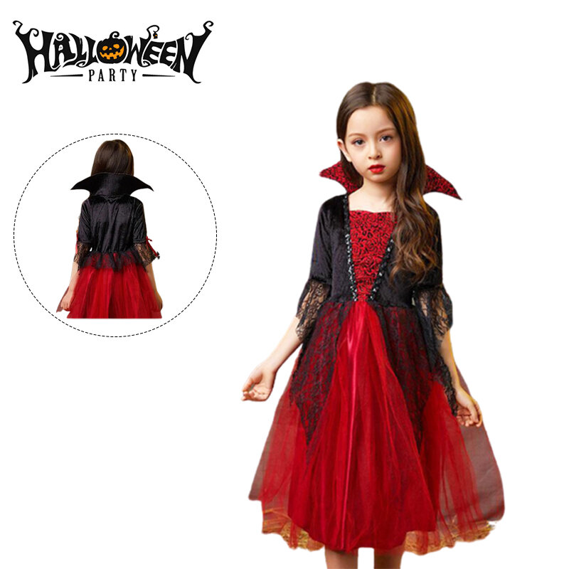 Halloween Kids Wicked Vampire Cosplay Costume Red Tulle Skirt Fancy Dress Party