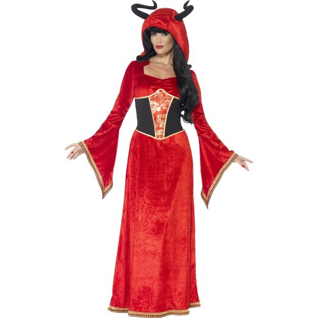 Smiffy's Adult Women's Demonic Queen Costume, Dress And Attached Horns, Legends -  demonic queen costume fancy dress ladies devil halloween red