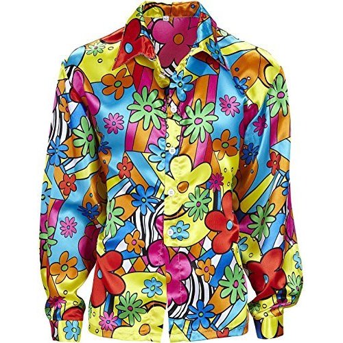 Flower Power Shirt Costume Medium For 60s 70s Hippy Fancy Dress - Colourful -  shirt flower colourful hippie mens power outfit 60s 70s clothes