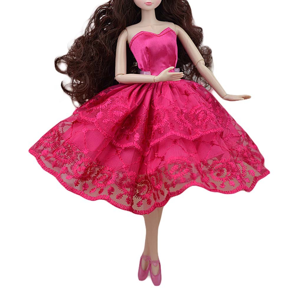 Handmade Rose Red Ballet Dress Doll Dress Lace Dress Doll Clothes