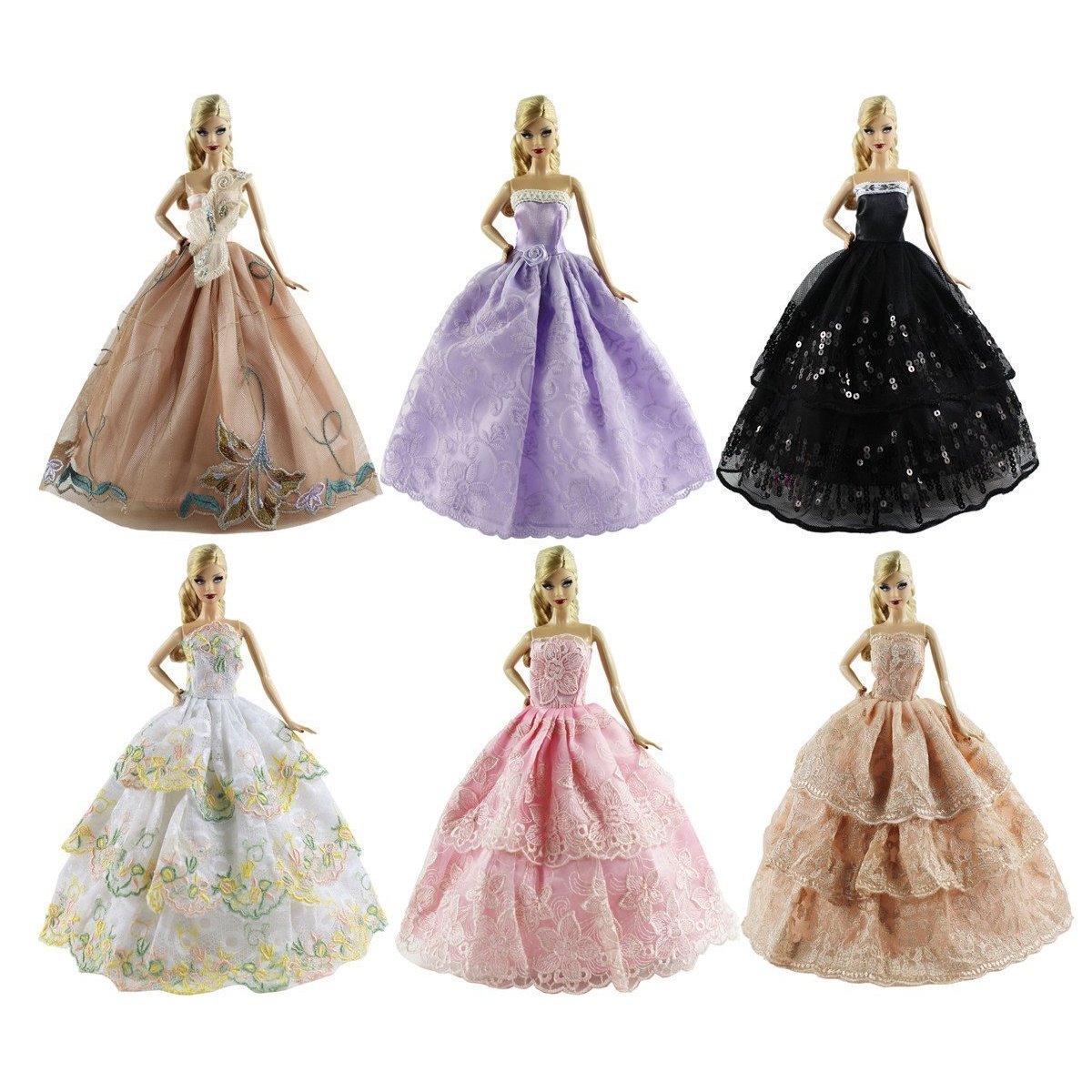 ZITA ELEMENT 6 PCS Fashion Handmade Wedding Party Dress Gown for Barbie Doll XMAS Gift - Random Style Outfits